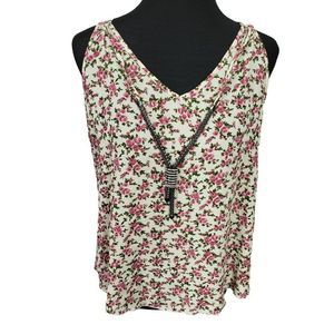 Annabelle USA Women's Cream White Pink Floral Strappy Necklace‎ Tank Top LARGE